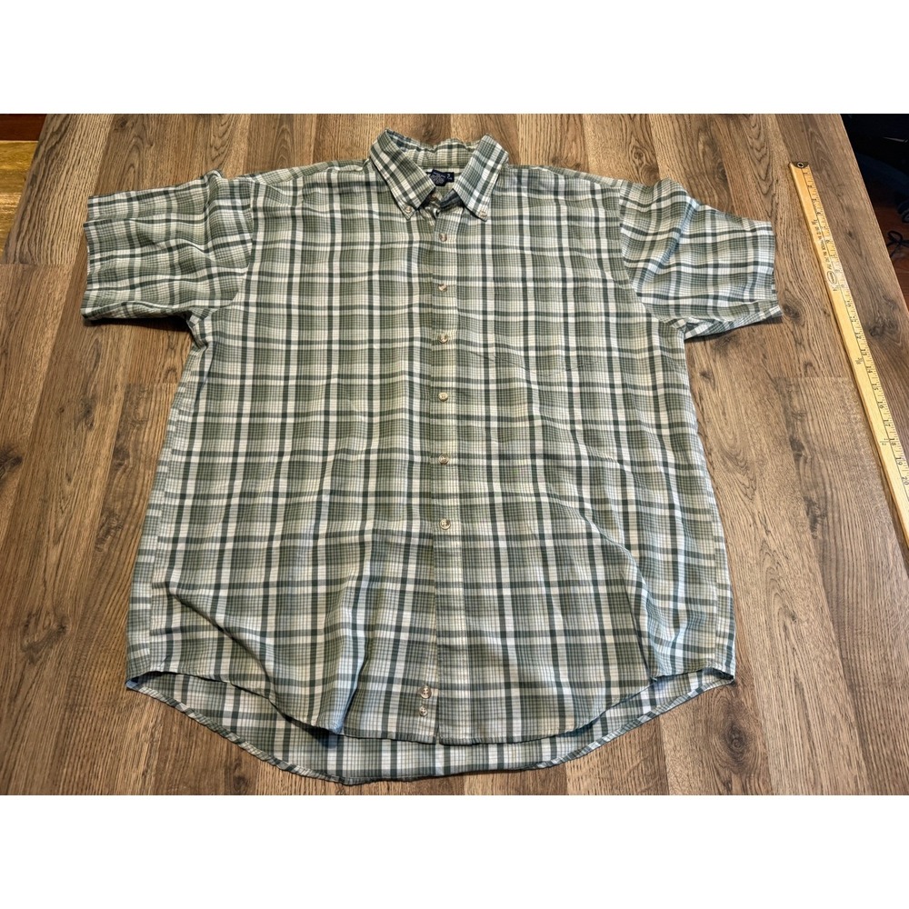 Cherokee Button Down Shirt Mens XL Green Plaid Adult Casual Short Sleeve